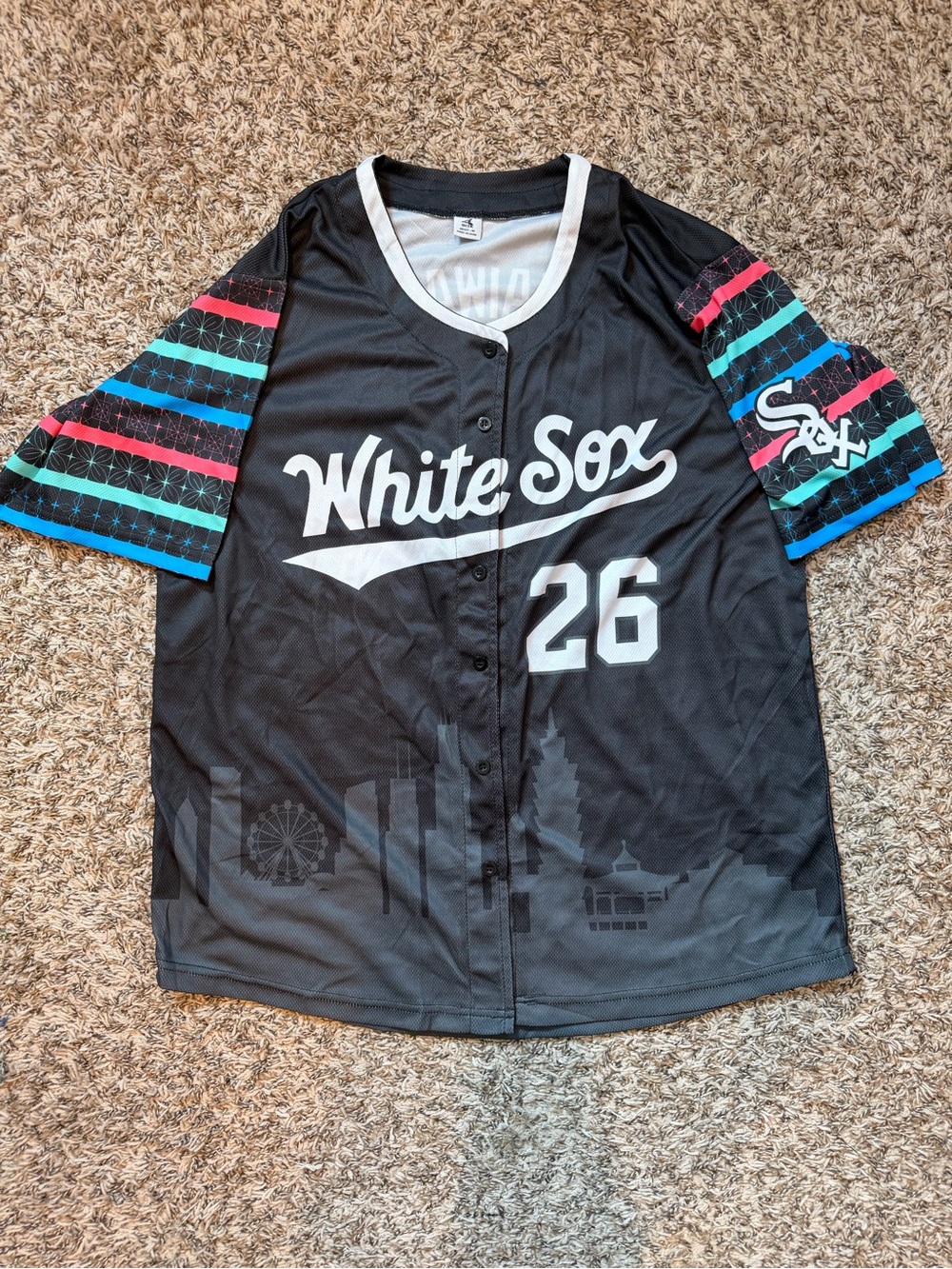 White Sox 26 Short-Sleeve Baseball Jersey - Black with Multicolor Sleeves taiwan